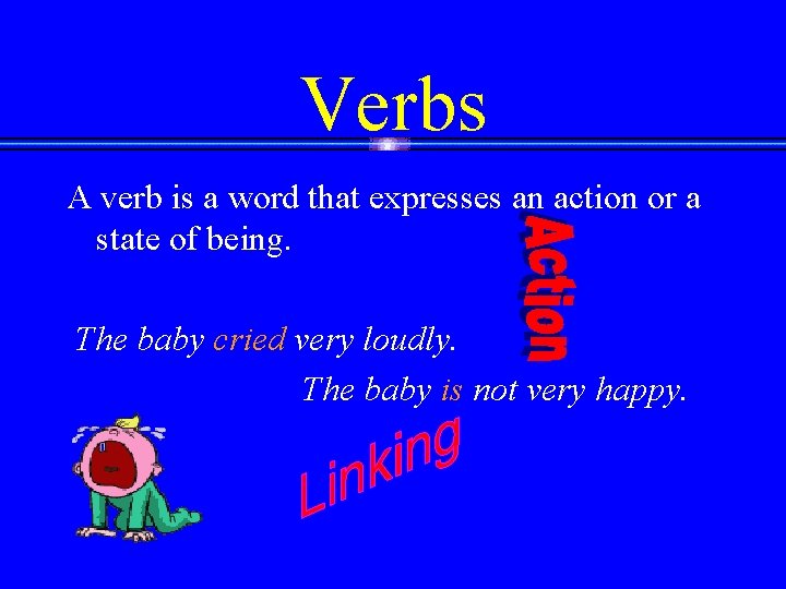 Verbs A verb is a word that expresses an action or a state of