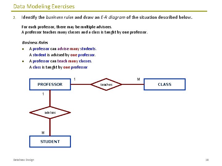 Data Modeling Exercises 2. Identify the business rules and draw an E-R diagram of Data Modeling Exercises 2. Identify the business rules and draw an E-R diagram of