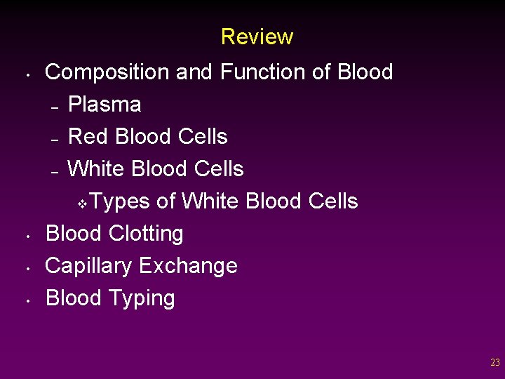 Review • • Composition and Function of Blood – Plasma – Red Blood Cells