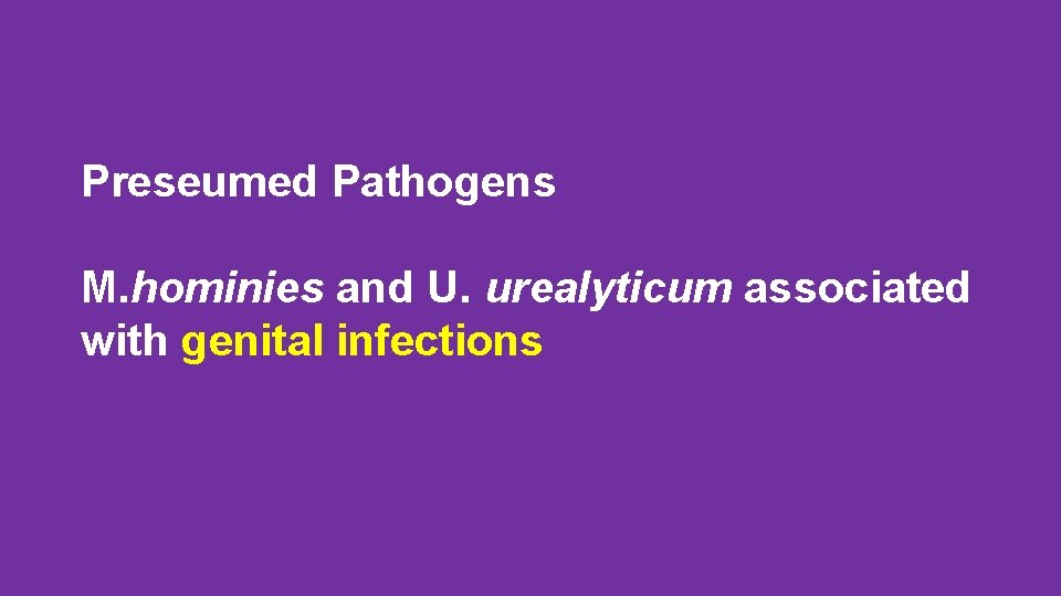 Preseumed Pathogens M. hominies and U. urealyticum associated with genital infections 