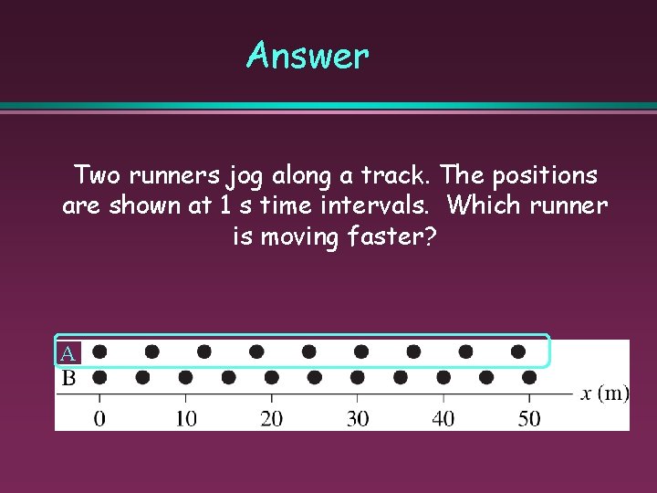 Answer Two runners jog along a track. The positions are shown at 1 s