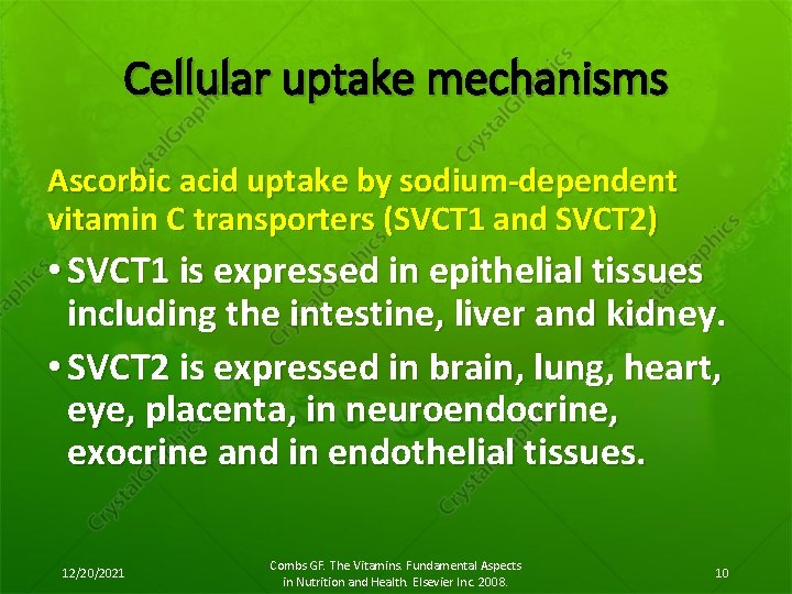 Cellular uptake mechanisms Ascorbic acid uptake by sodium-dependent vitamin C transporters (SVCT 1 and