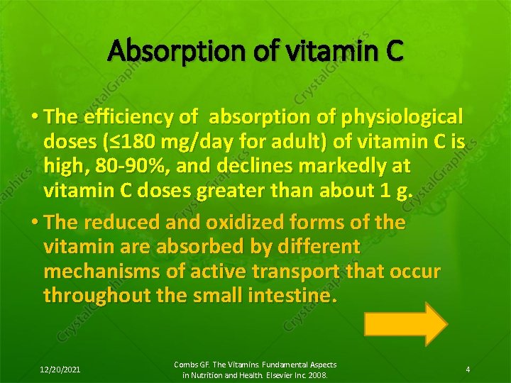 Absorption of vitamin C • The efficiency of absorption of physiological doses (≤ 180