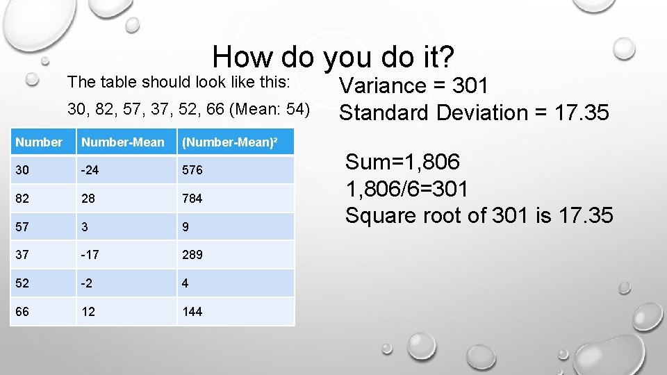 How do you do it? The table should look like this: 30, 82, 57,