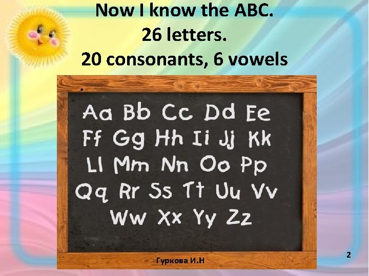 Now I know the ABC. 26 letters. 20 consonants, 6 vowels Гуркова И. Н