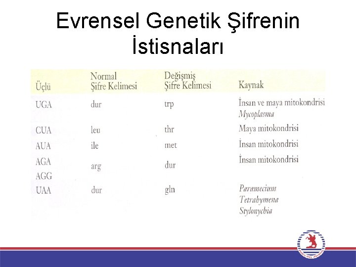 Evrensel Genetik Şifrenin İstisnaları 