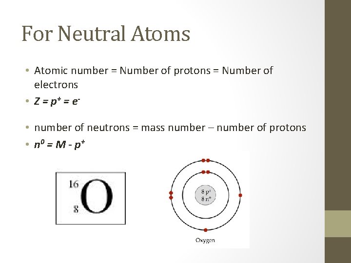 For Neutral Atoms • Atomic number = Number of protons = Number of electrons For Neutral Atoms • Atomic number = Number of protons = Number of electrons