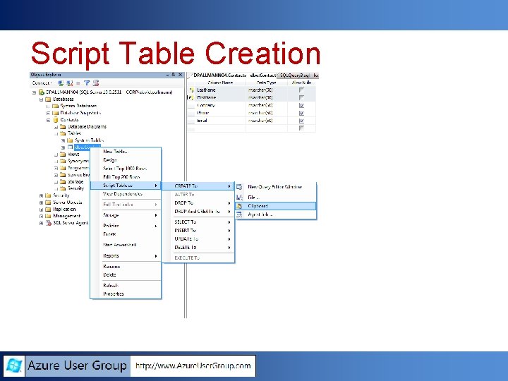 Script Table Creation Script Table Creation