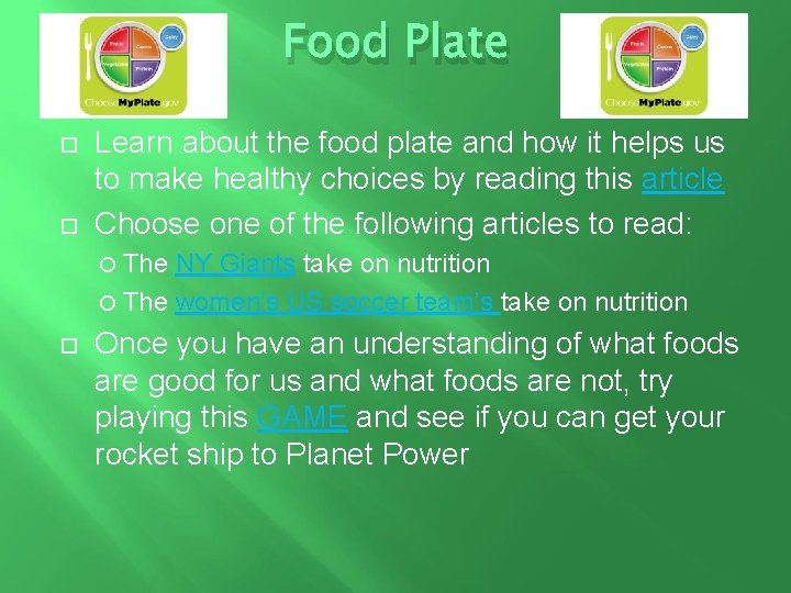 Food Plate Learn about the food plate and how it helps us to make