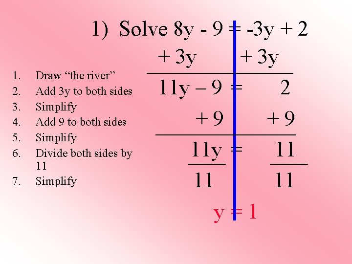 1. 2. 3. 4. 5. 6. 7. 1) Solve 8 y - 9 =