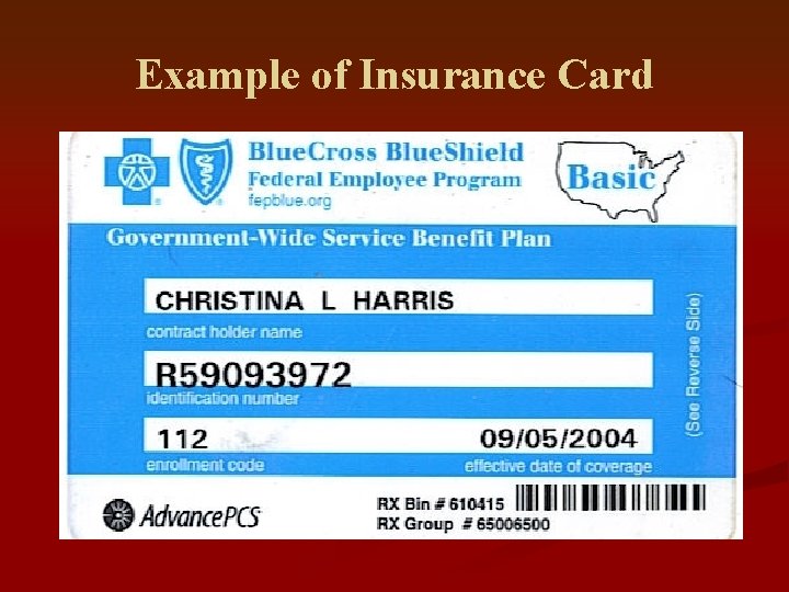 Example of Insurance Card 