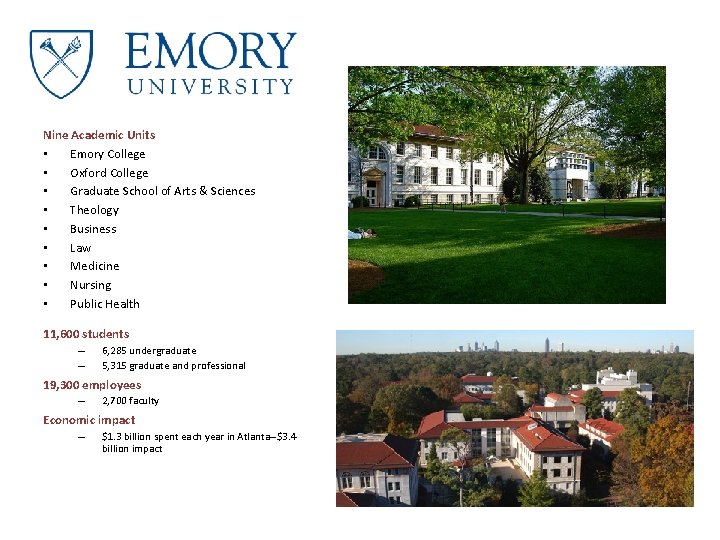 Nine Academic Units • Emory College • Oxford College • Graduate School of Arts