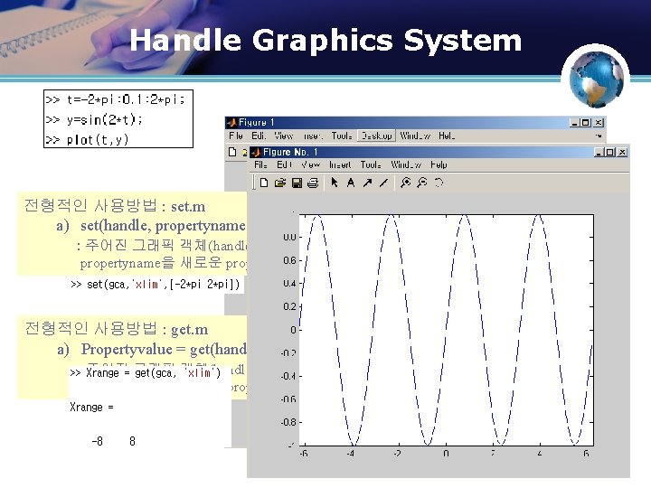 Handle Graphics System 전형적인 사용방법 : set. m a) set(handle, propertyname, propertyvalue) : 주어진 Handle Graphics System 전형적인 사용방법 : set. m a) set(handle, propertyname, propertyvalue) : 주어진