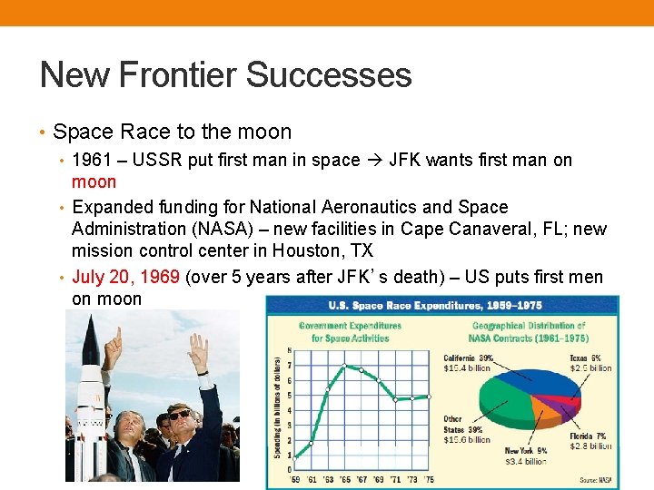New Frontier Successes • Space Race to the moon • 1961 – USSR put