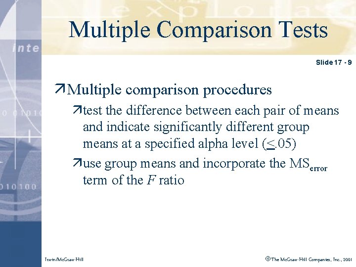 Click to edit. Comparison Master title style Multiple Tests Slide 17 - 9 ä