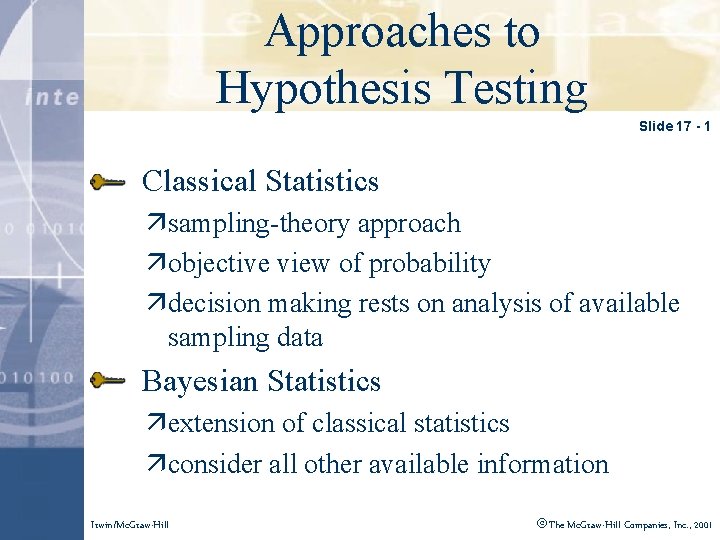 Approaches to Click to edit Master title style Hypothesis Testing Slide 17 - 1