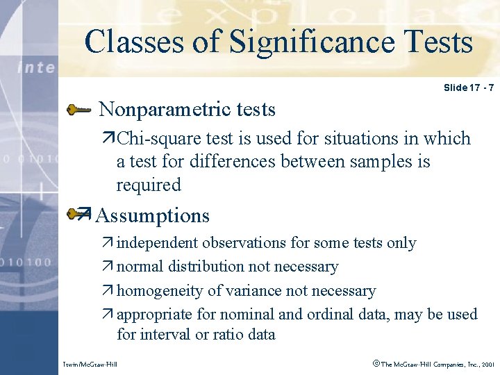 Click to edit Master title style Classes of Significance Tests Slide 17 - 7