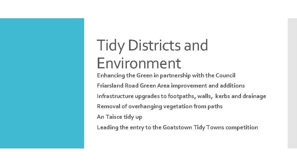 Tidy Districts and Environment Enhancing the Green in partnership with the Council Friarsland Road