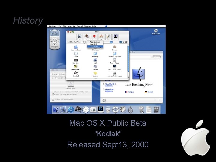 History Mac OS X Public Beta “Kodiak” Released Sept 13, 2000 