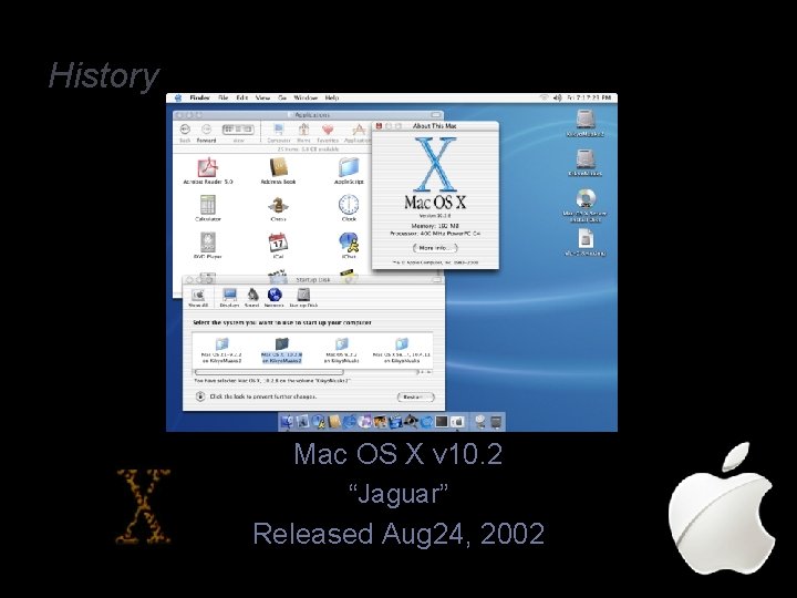 History Mac OS X v 10. 2 “Jaguar” Released Aug 24, 2002 