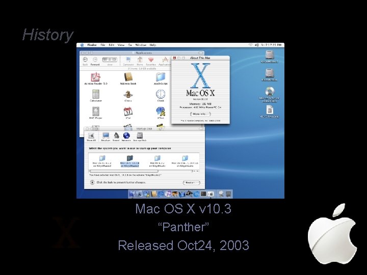 History Mac OS X v 10. 3 “Panther” Released Oct 24, 2003 