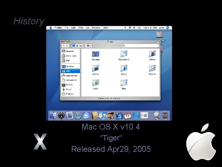 History Mac OS X v 10. 4 “Tiger” Released Apr 29, 2005 