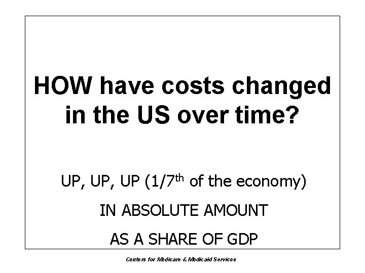 HOW have costs changed in the US over time? UP, UP (1/7 th of