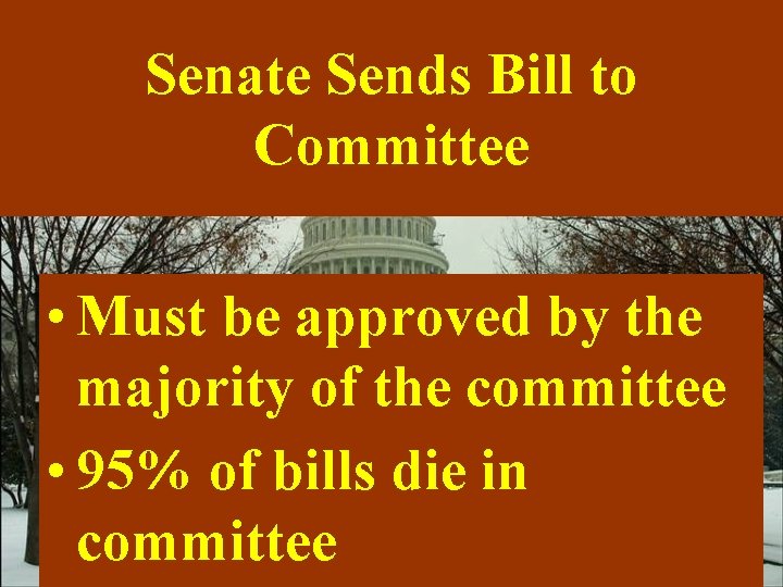 Senate Sends Bill to Committee • Must be approved by the majority of the