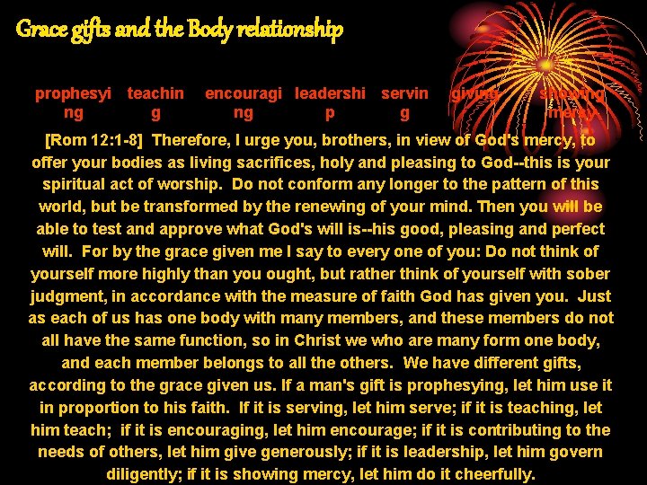 Grace gifts and the Body relationship prophesyi teachin ng g encouragi leadershi servin ng