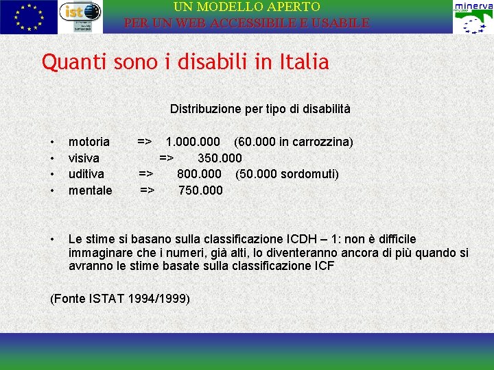 UN MODELLO APERTO PER UN WEB ACCESSIBILE E USABILE Quanti sono i disabili in