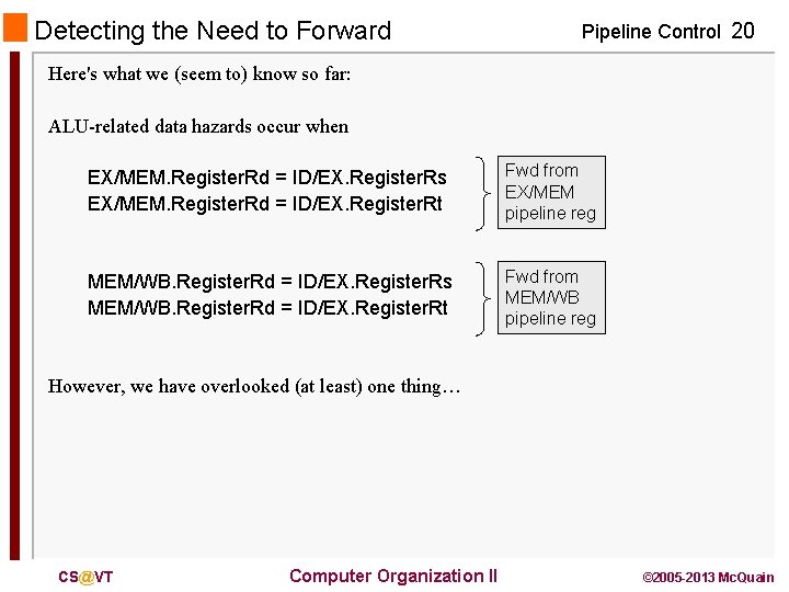 Detecting the Need to Forward Pipeline Control 20 Here's what we (seem to) know