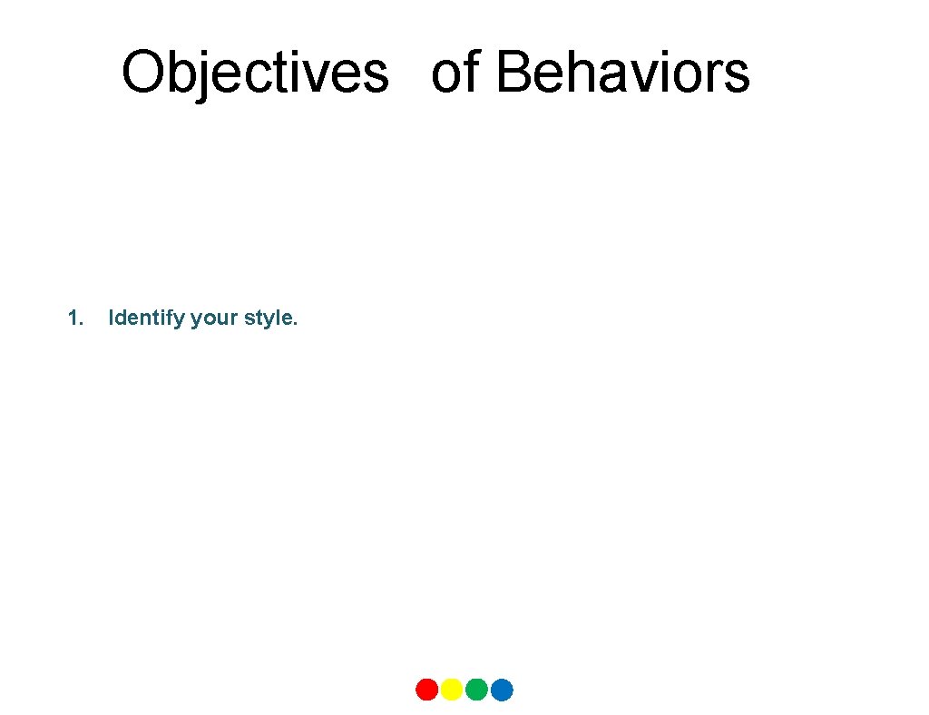 Objectives of Behaviors 1. Identify your style. 