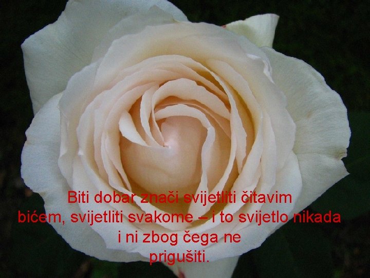 Biti dobar znači svijetliti čitavim bićem, svijetliti svakome – i to svijetlo nikada i