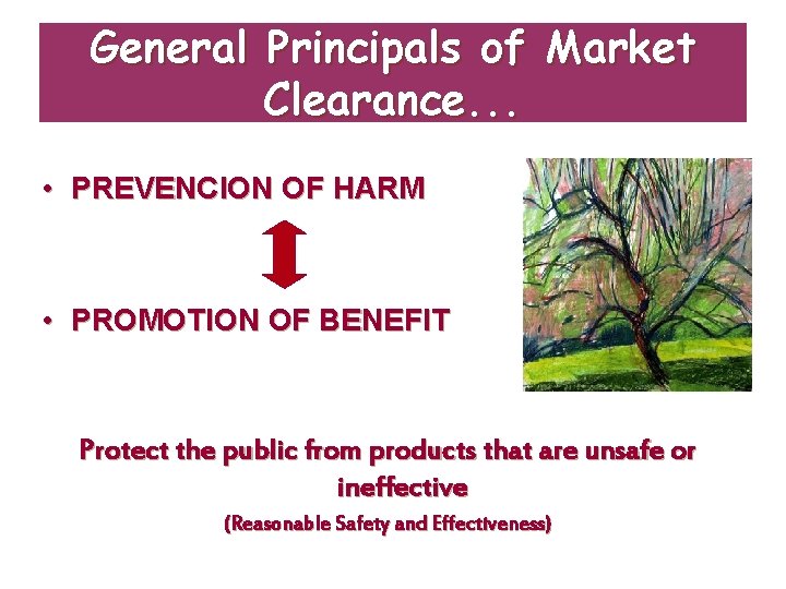 General Principals of Market Clearance. . . • PREVENCION OF HARM • PROMOTION OF