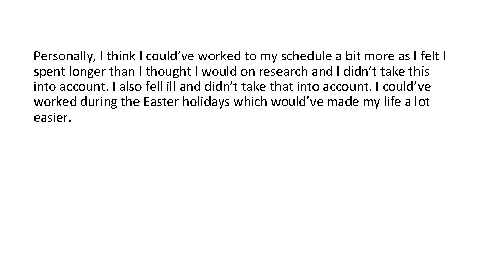 Personally, I think I could’ve worked to my schedule a bit more as I