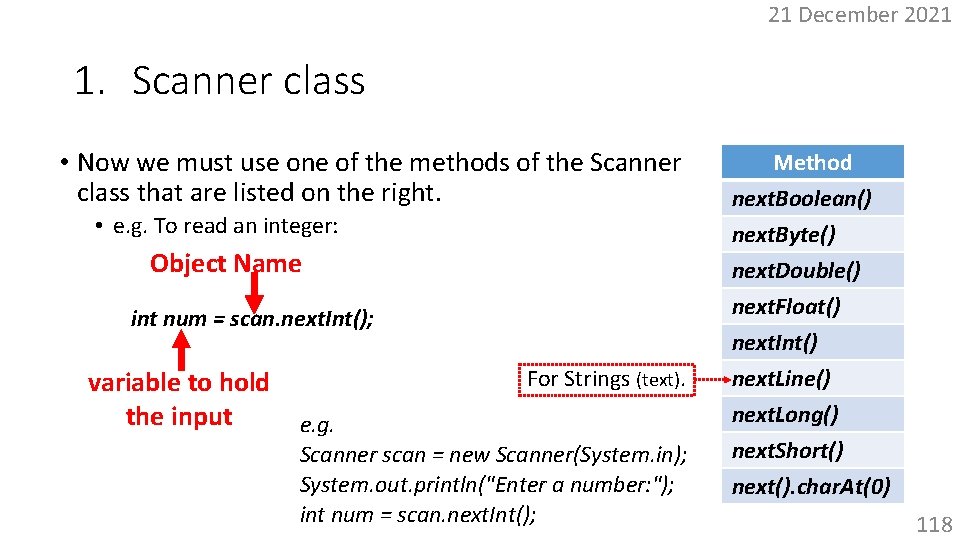 21 December 2021 1. Scanner class • Now we must use one of the