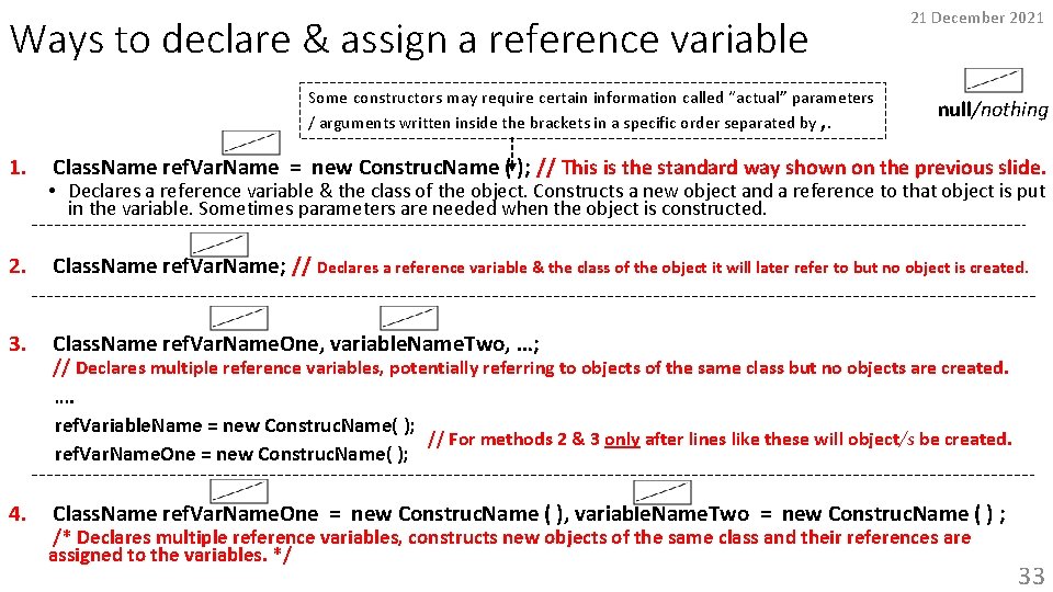 Ways to declare & assign a reference variable Some constructors may require certain information