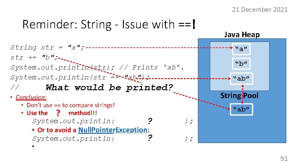 21 December 2021 Reminder: String - Issue with ==! String str = "a"; str