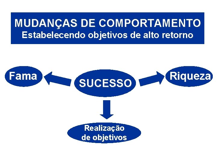 ÁREASDEDE ATUAÇÃO MUDANÇAS COMPORTAMENTO Estabelecendo objetivos de alto retorno Fama SUCESSO Realização de objetivos