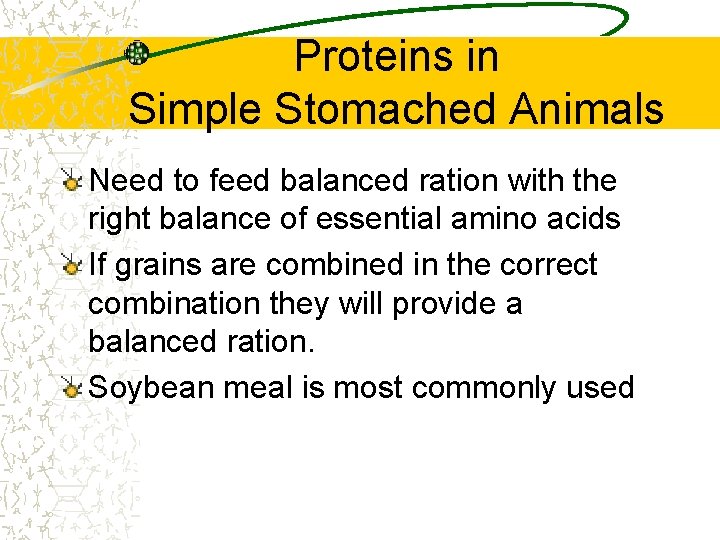 Proteins in Simple Stomached Animals Need to feed balanced ration with the right balance