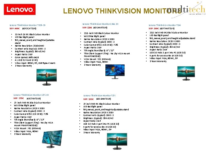 LENOVO THINKVISION MONITORS Lenovo Think. Vision Monitor S 24 e-10 RRP: 129€ (61 CAKAT