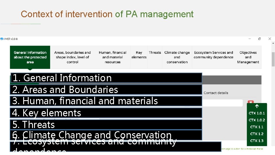 Context of intervention of PA management 1. General Information 2. Areas and Boundaries 3.