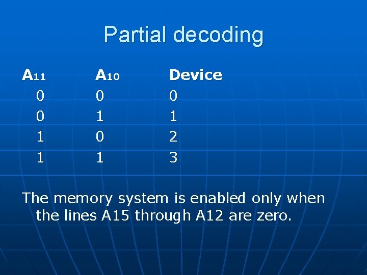 Partial decoding A 11 0 0 1 1 A 10 0 1 Device 0 Partial decoding A 11 0 0 1 1 A 10 0 1 Device 0