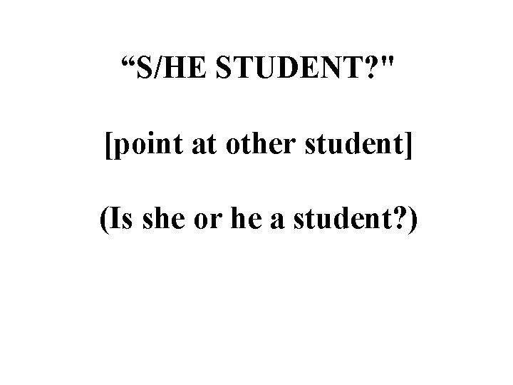 “S/HE STUDENT? " [point at other student] (Is she or he a student? )