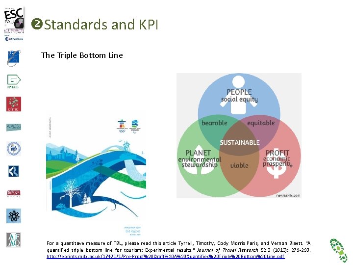  Standards and KPI The Triple Bottom Line For a quantitave measure of TBL,