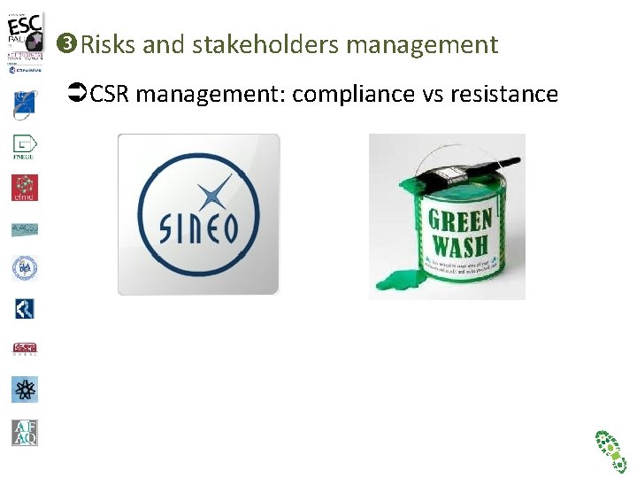  Risks and stakeholders management CSR management: compliance vs resistance 