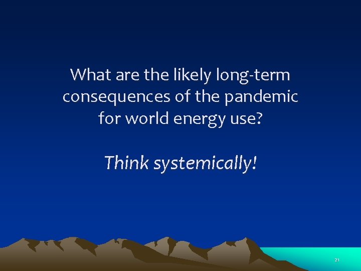 What are the likely long-term consequences of the pandemic for world energy use? Think