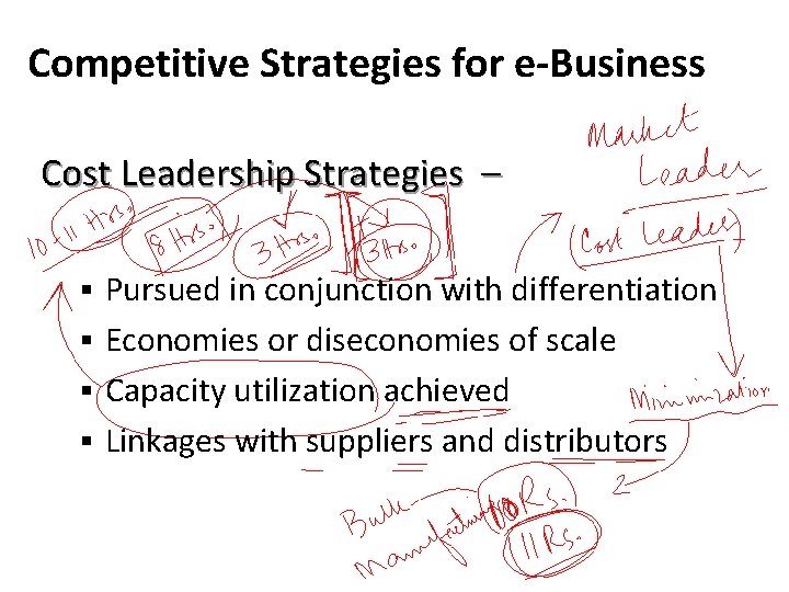 Competitive Strategies for e-Business Cost Leadership Strategies – Pursued in conjunction with differentiation §