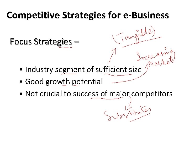 Competitive Strategies for e-Business Focus Strategies – Industry segment of sufficient size § Good