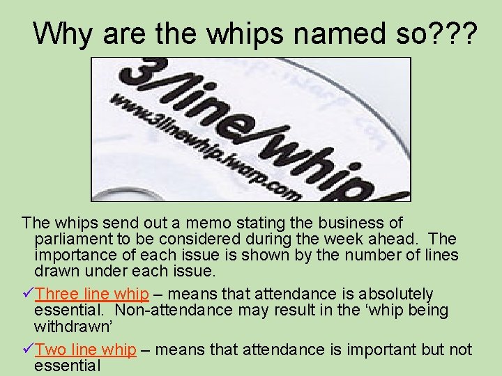 Why are the whips named so? ? ? The whips send out a memo